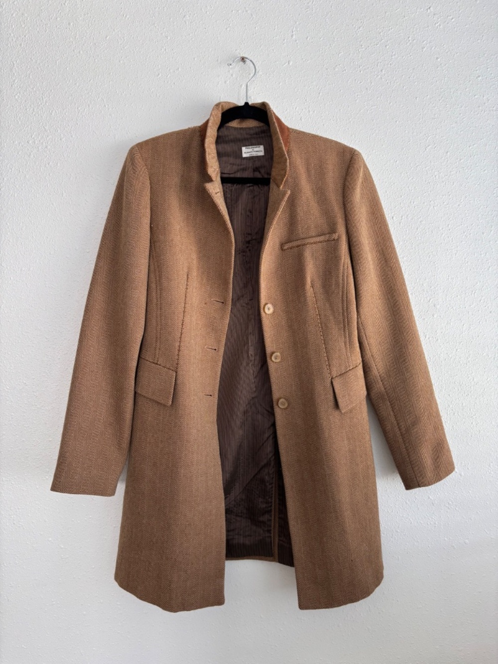 Philosophy di Alberta Ferretti Vintage Y2K Camel Herringbone Virgin Wool Coat